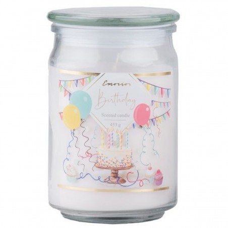 Svíčka vonná EMOCIO sklo 93x142 mm se skleněným víčkem | BIRTHDAY